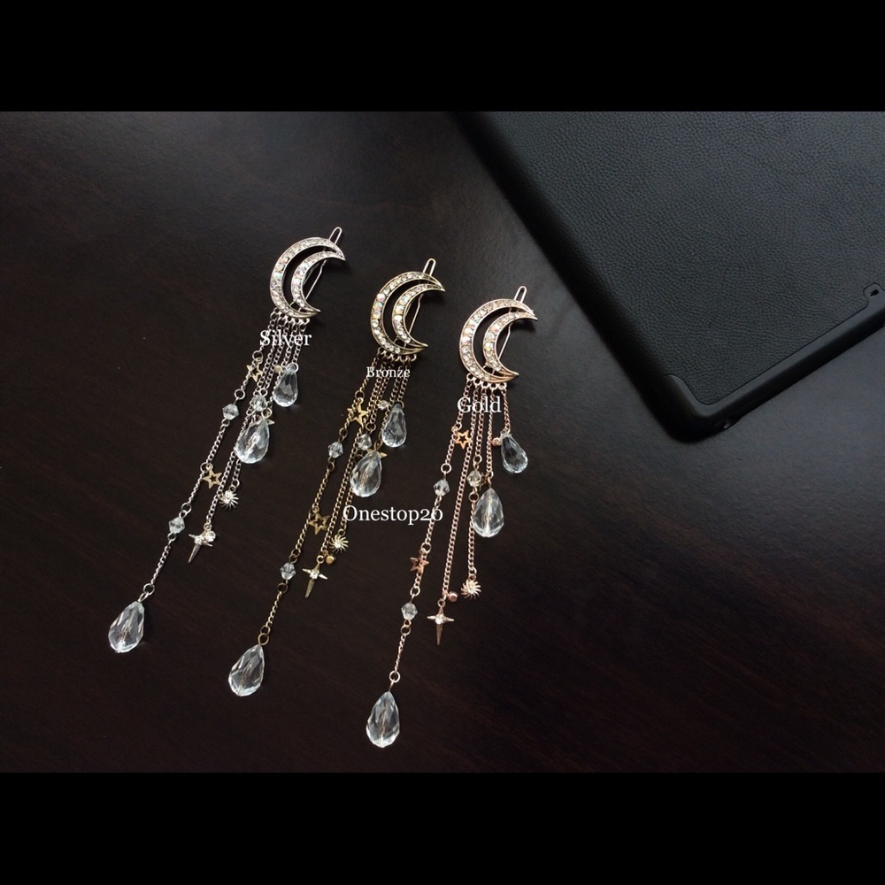 Boho Moon Rhinestone Tassel Hair Clip Hairpin